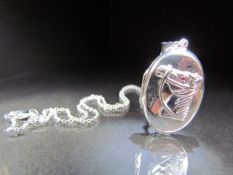 Silver (925) locket with embossed horse decoration on silver chain