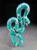 Silver (925) and enamel set snake brooch inset with rubies
