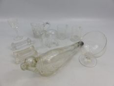 Selection of Antique glassware to include a bottle in the form of a seal.
