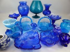 Selection of Blue Glassware to include a glass piggy bank etc