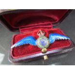 Sterling Silver RAF wings Guilloche enamel brooch in fitted Burys- Ballodet CAIRO box