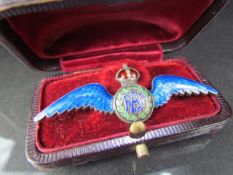 Sterling Silver RAF wings Guilloche enamel brooch in fitted Burys- Ballodet CAIRO box