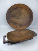 Large wooden antique bowl and a similar rice carrier