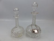 Antique decanters - one with silver whisky label