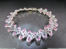 Silver (925), ruby and marcasite bracelet