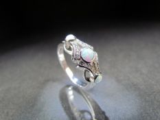 Silver (925) CZ and Opal set ring in the art deco style