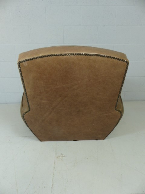 Low tan leather club chair - Image 8 of 8