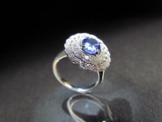 18CT white gold tanzanite and diamond cluster ring of approx 2.5cts