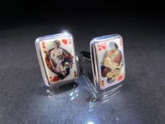 Pair of silver (sterling) and enamel set cufflinks