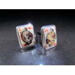 Pair of silver (sterling) and enamel set cufflinks