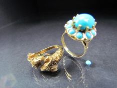 Two Gold Rings - (1) 18K High quality double rams head ring (Adjustable) approx weight 6g. (2)