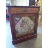 Edwardian inlaid pier cabinet with crewel work panel to door.