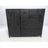 Industrialist style black metal sideboard with cupboards and drawers