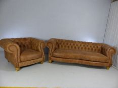 Modern chesterfield suite comprising of large armchair and three seater sofa