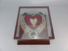 Victorian handmade cushion deocrated with beads and sequins in the shape of a heart 'To My Mother'