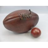 Leather modern rugby ball and a cricket ball