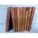 RUDYARD KIPLING - Set of seven red calf leather bound books to include The Day's Work, The Seven