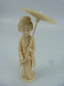 Antique Chinese Ivory figure of a lady dressed with parasol c.19th century.