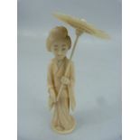 Antique Chinese Ivory figure of a lady dressed with parasol c.19th century.
