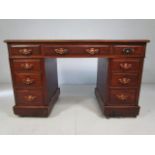 Mahogany pedestal desk with Art Nouveau style handles