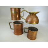 Three Copper antique grain measures and one other