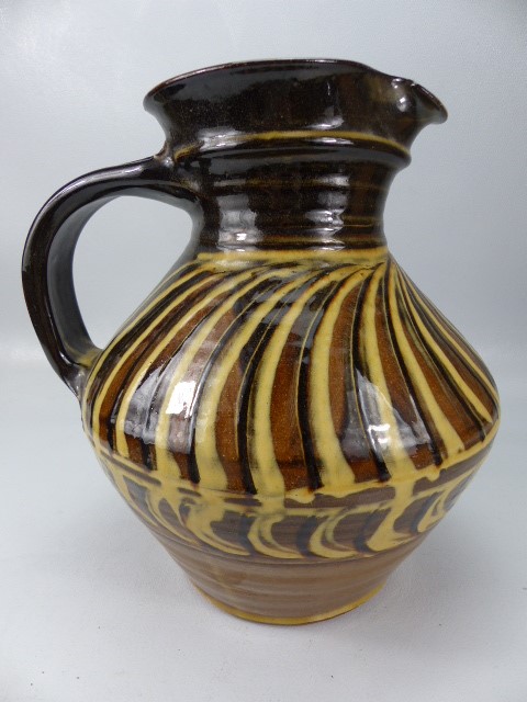 Studio Pottery large oversized jug decorated in enamelled earthenware colours. - Image 2 of 4