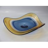 Murano blue and amber art glass bowl