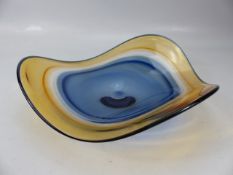 Murano blue and amber art glass bowl