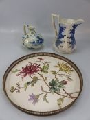 Victorian blue and white vase, Delft blue and white jug and a Staffordshire serving tray