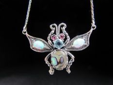Silver opal and blister pearl pendant necklace
