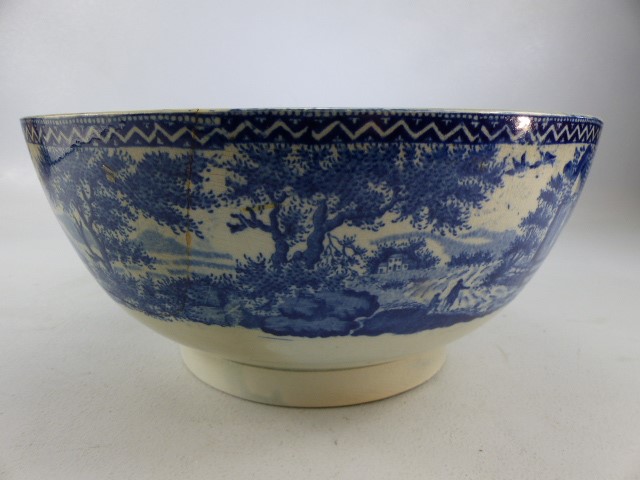 Staffordshire pearlware blue and white bowl decorated with scenes of cottages - Image 6 of 7