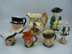 Selection of Toby Style jugs and a John Peel hunting jug