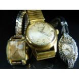 Three vintage dress watches to include a ladies marcasite set wrist watch and two others