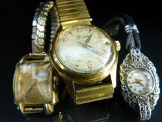 Three vintage dress watches to include a ladies marcasite set wrist watch and two others