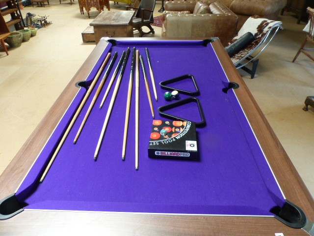 Large modern pool / snooker table with cues, ball (slate topped) - Image 4 of 4