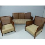 Bergere suite consisting of sofa and two armchairs with lattice work