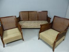 Bergere suite consisting of sofa and two armchairs with lattice work