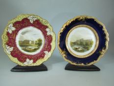 Antique pair of Cabinet plates depicting places. Poss Worcester. Both marked to back of place
