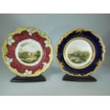 Antique pair of Cabinet plates depicting places. Poss Worcester. Both marked to back of place