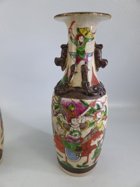 Chinese items to include to vases and a pot: All Crackled glaze with very thin enamel decoration - Image 2 of 6
