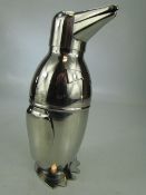 Silver-plated cocktail shaker in the form of a penguin