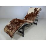 Le Corbusier style cow hide and chrome chaise lounge