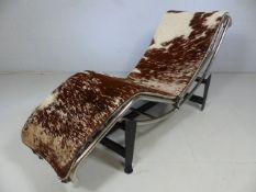 Le Corbusier style cow hide and chrome chaise lounge