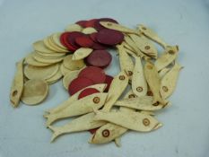 Antique bone fish counters and playing counters