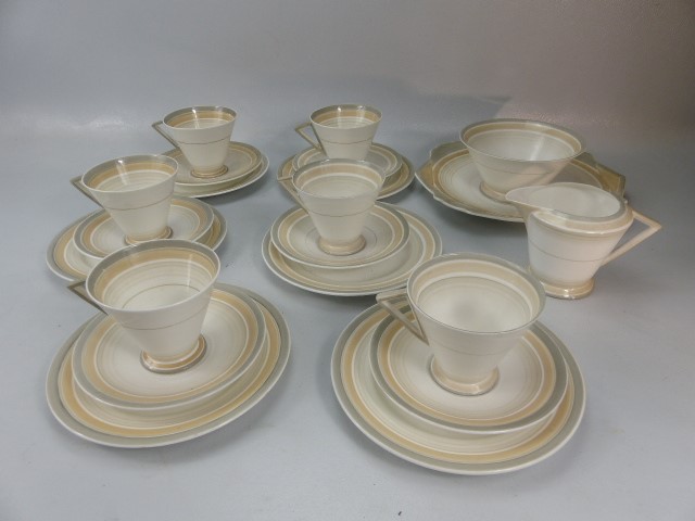 Art Deco Shelley part Tea set shape no 756533. Decorated in grey and beige bands.