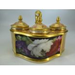 BARR, FLIGHT BARR (Worcester) 1807 - 1813. Triple inkstand, with Gilt Serpent handle. Finely painted