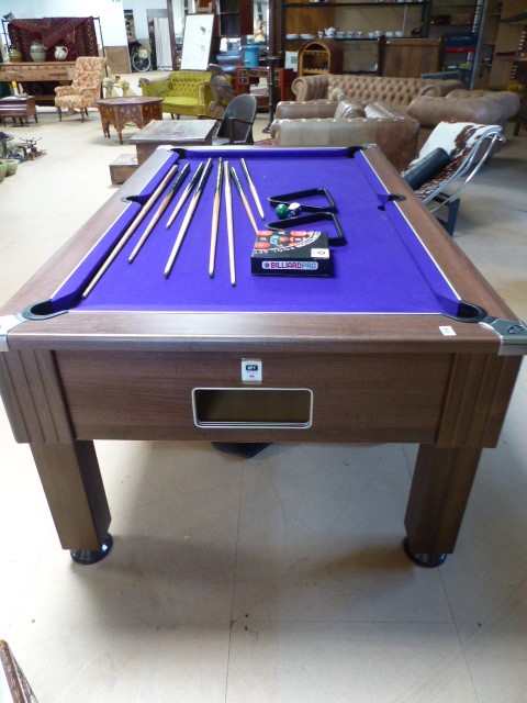 Large modern pool / snooker table with cues, ball (slate topped) - Image 2 of 4