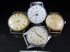 Four Vintage Gents watches to include Sekonda 17 jewels, Avia 15 jewels, Bonheur incabloc (no glass)