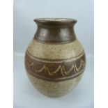 Branscombe Pottery globular vase decorated in Earthen ware colours designed by Eric Golding.