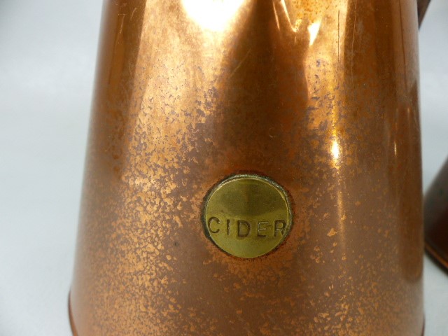 Three Graduating Copper cider measures all stamped with brass plate 'Cider' - Image 4 of 4